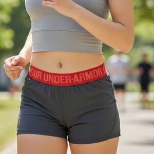 Under Armour Women Gray Pink HeatGear Compression Shorts Athletic Workout XS